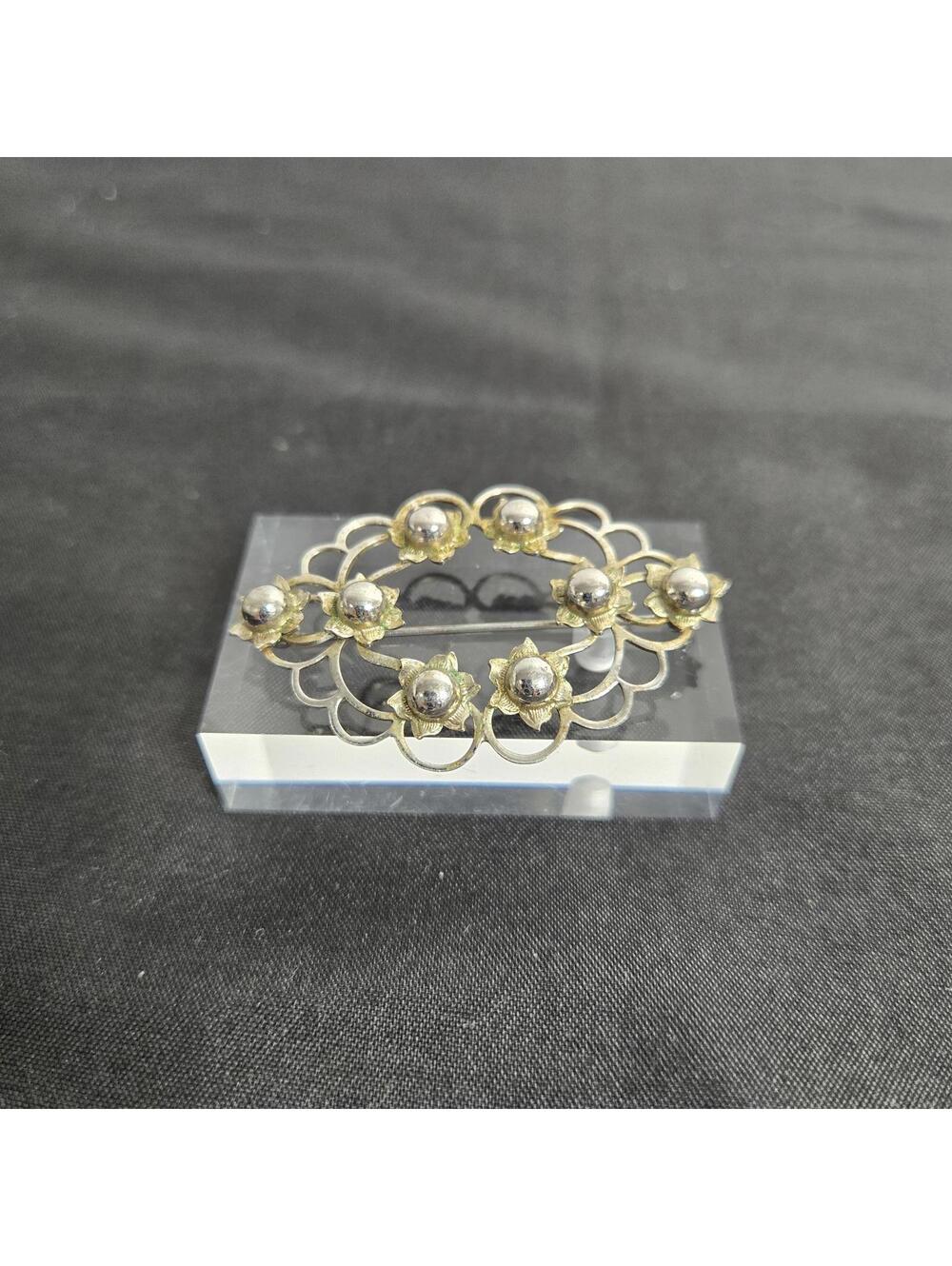 Vintage Bond Boyd Sterling Silver Floral Brooch Modernist Flower Wreath Pin